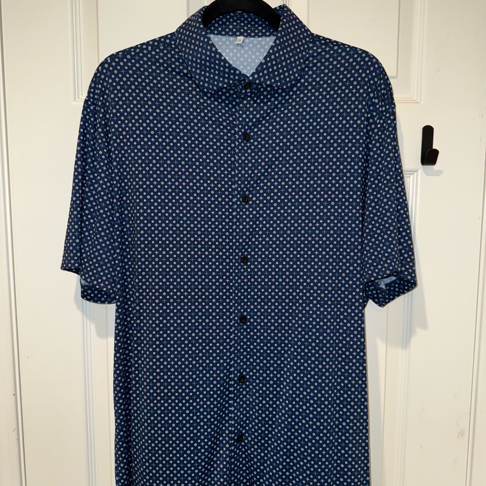 State & Liberty Stretch Blue/Grey/White Button Down Short Sleeve Shirt